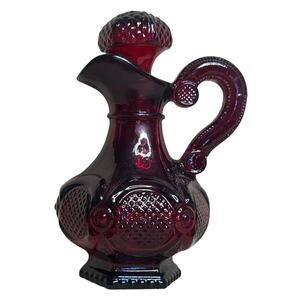 Vintage Avon 1876 Cape Cod Collection Ruby Red Glass Cruet Pitcher W. Stopper